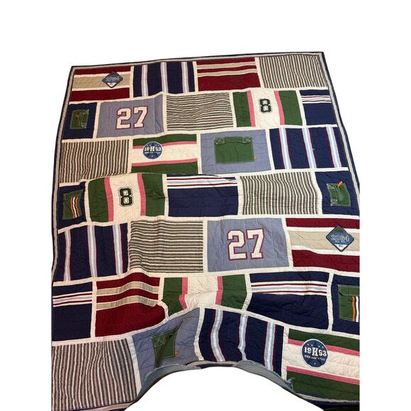Pottery Barn Kids Boys Club Crew Quilt Pockets Numbers  Quilted TWIN - Picture 1 of 3